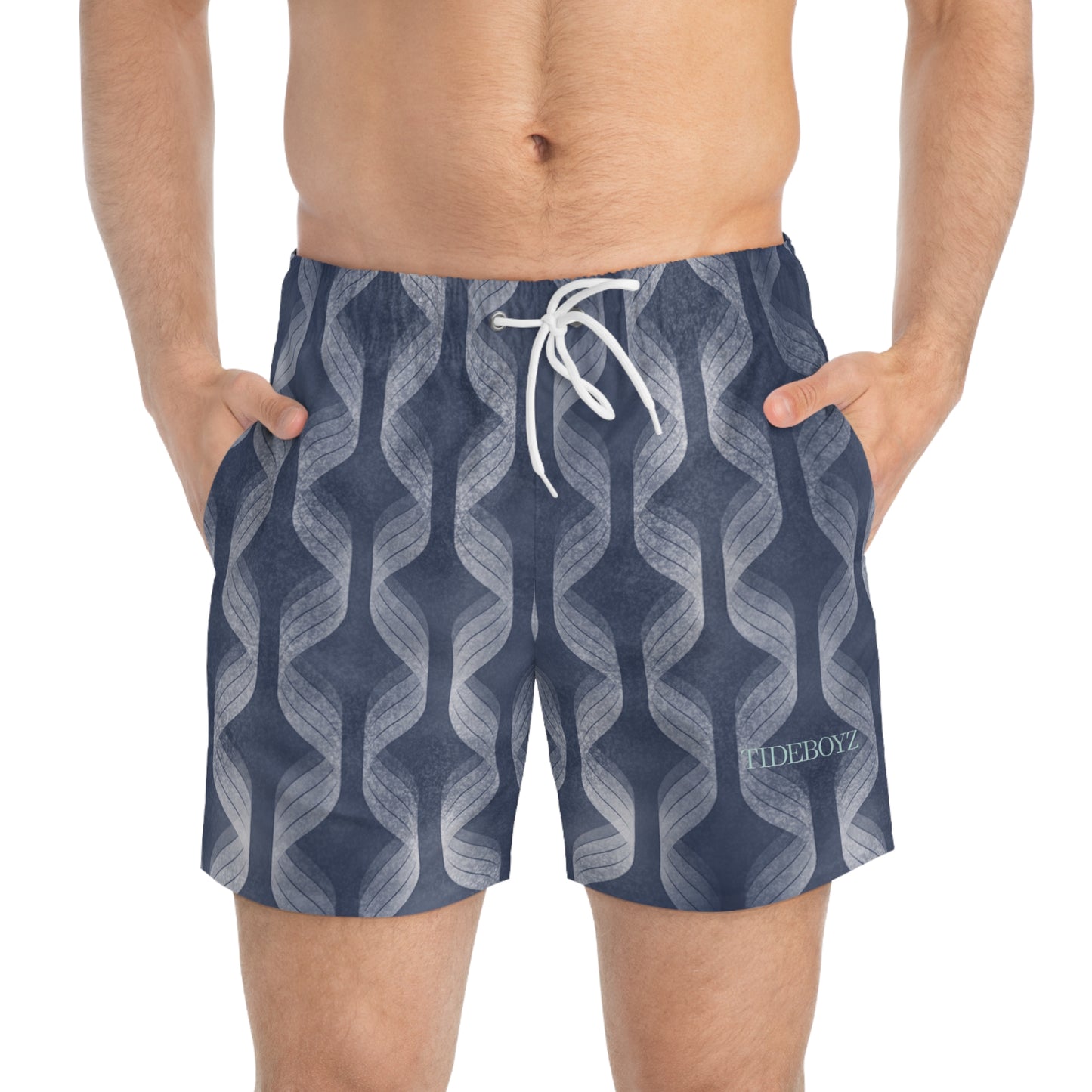 Navy Wave Stripe Swim Shorts