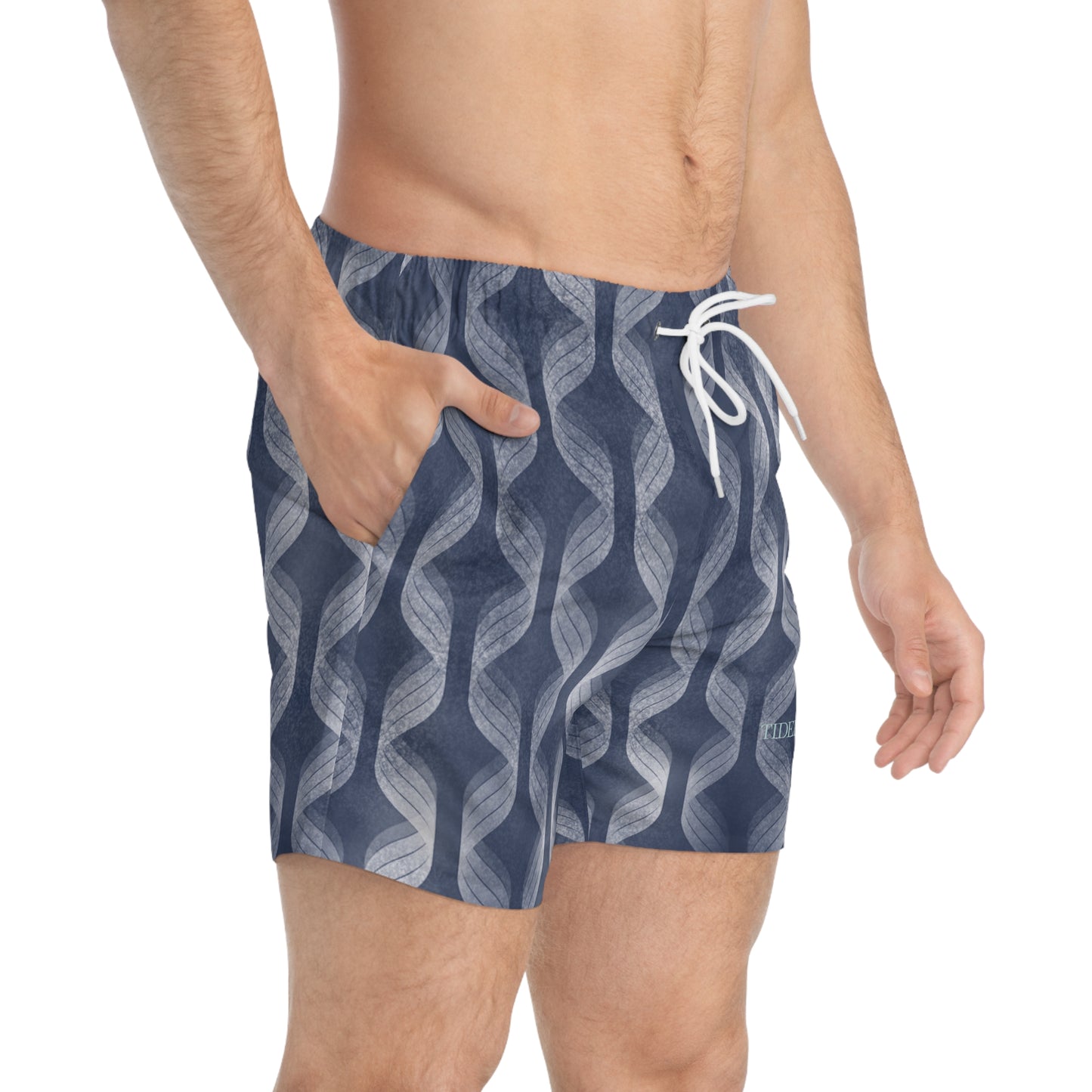 Navy Wave Stripe Swim Shorts